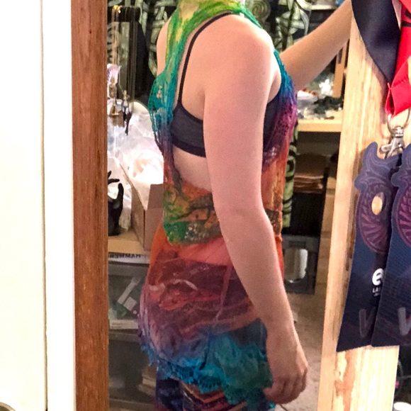 Tie dye crochet beach cover up lace top rainbow - Picture 8 of 8